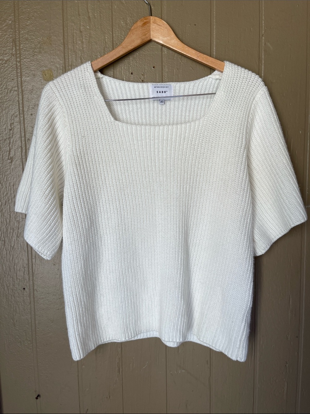 Sabo White Square Neck Knit Sweater top Size XS